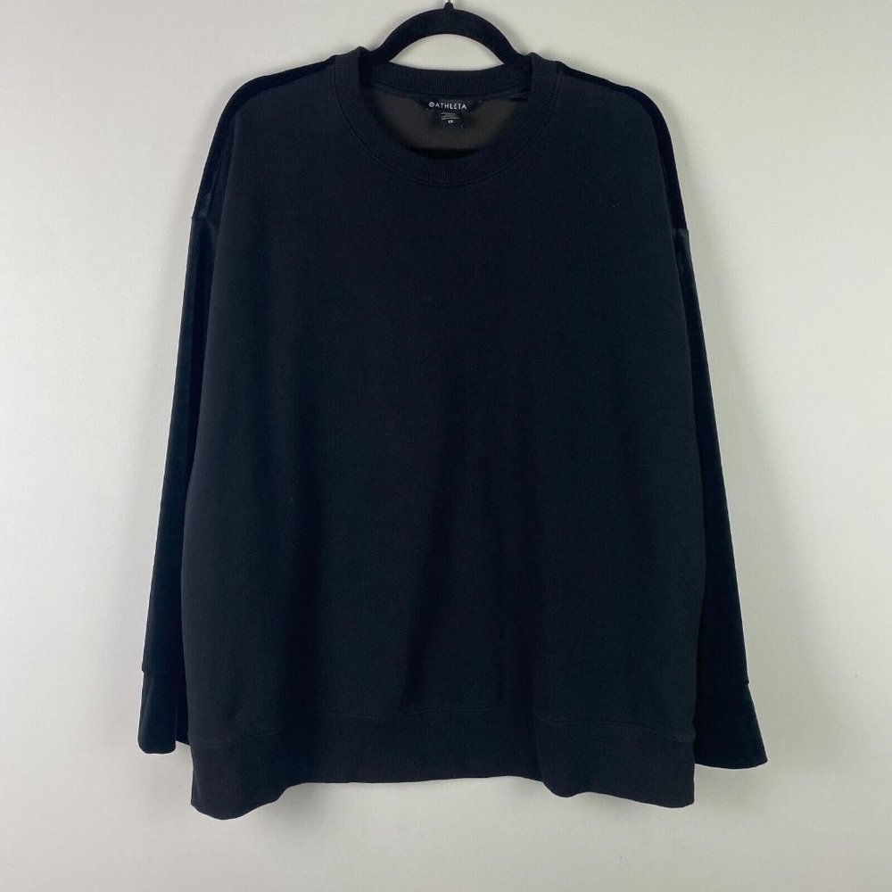 Athleta Retroplush Velvet Crewneck Sweatshirt Size 1X Black #466916